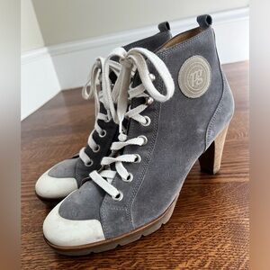 PAUL GREEN Suede Leather Heeled‎ Ankle Boots Lace Up Unique Luxury Gray 5.5